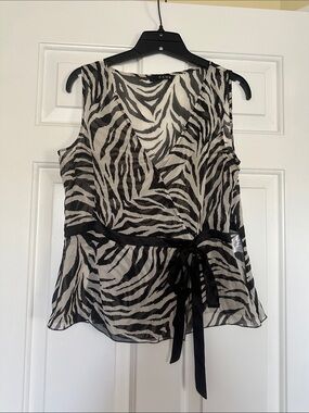 CCDK silk top. Black & White Zebra Print Sleeveless Wrap Top. Very fine.